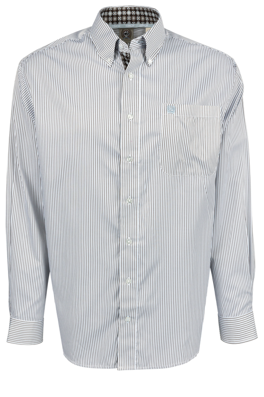 Cinch Striped Button-Front Shirt - Gray
