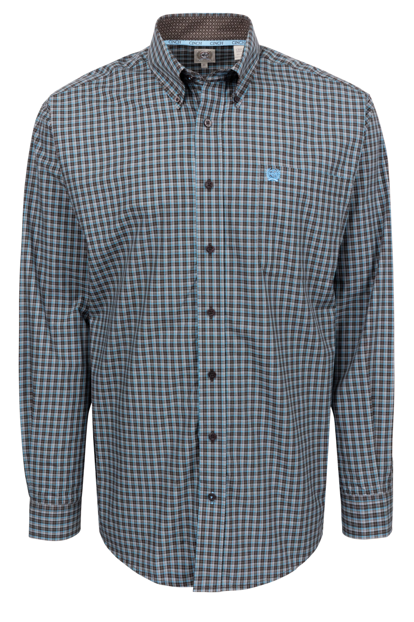 Cinch Button-Front Shirt - Brown/Blue