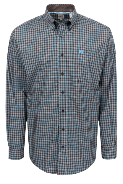 Cinch Button-Front Shirt - Brown/Blue