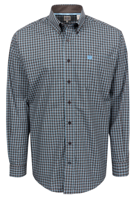 Cinch Button-Front Shirt - Brown/Blue