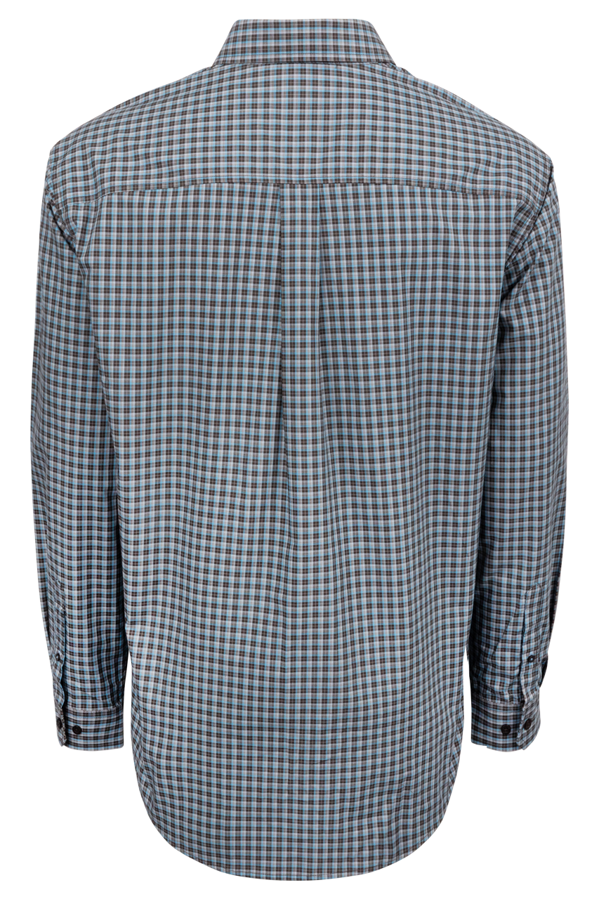 Cinch Button-Front Shirt - Brown/Blue