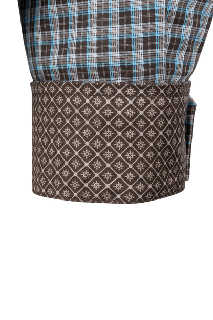Cinch Button-Front Shirt - Brown/Blue