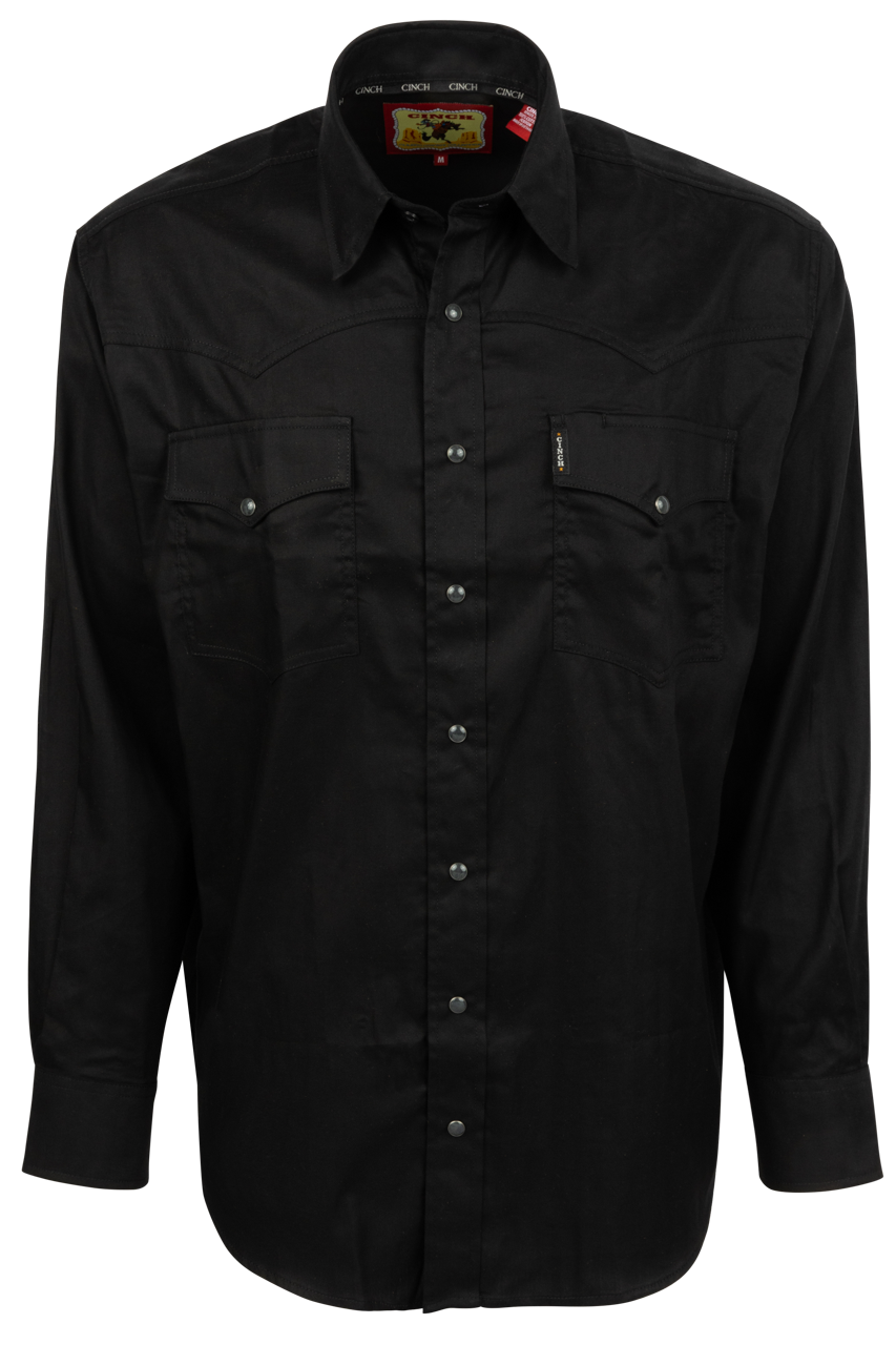 Cinch Herringbone Snap Front Shirt - Solid Black