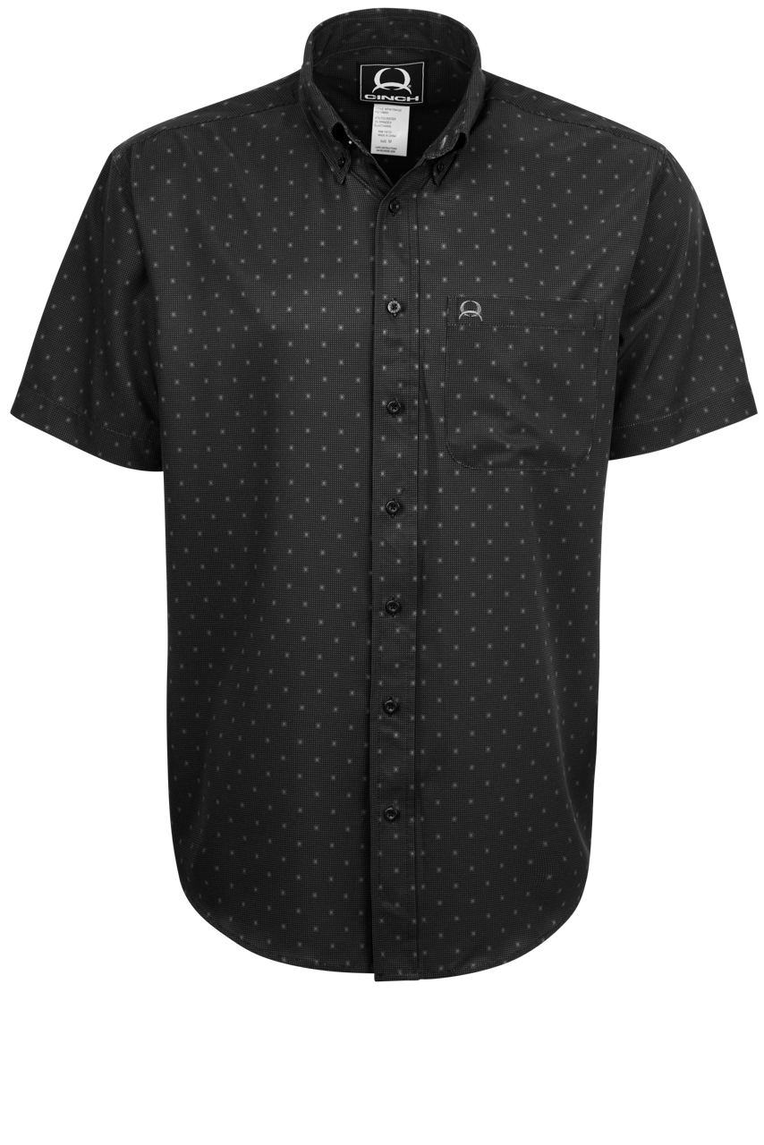Cinch Arenaflex Black Block Print ButtonFront Western Shirt Pinto Ranch