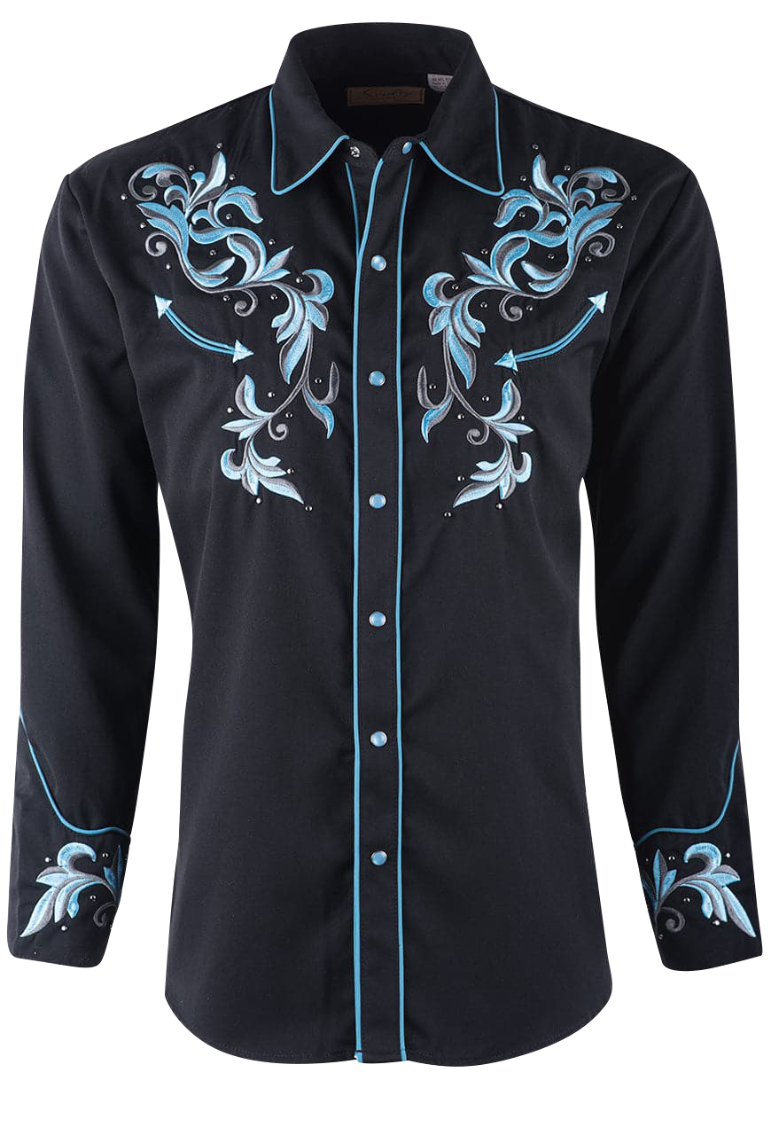 Scully Black/Blue Filigree Western Pearl Snap Shirt | Pinto Ranch