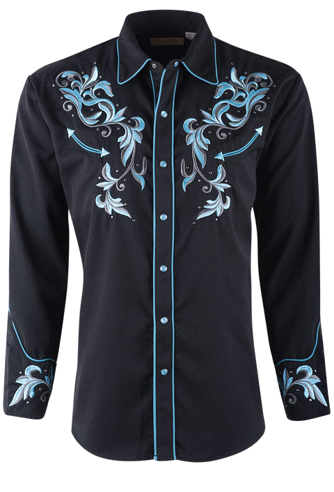 Crinkle Gauze Pearl Snap Shirt Black - Frontier Western Shop