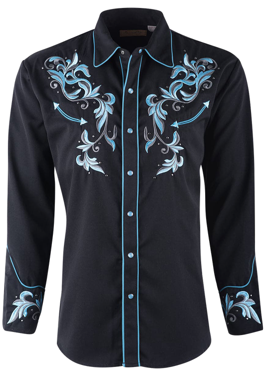 Scully Filigree Western Pearl Snap Shirt - Black/Blue