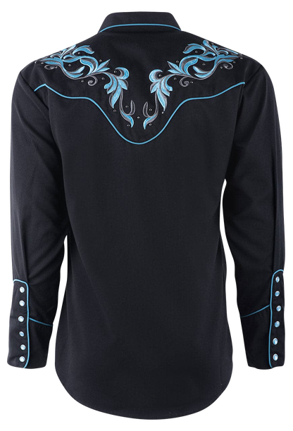 Scully Filigree Western Pearl Snap Shirt - Black/Blue