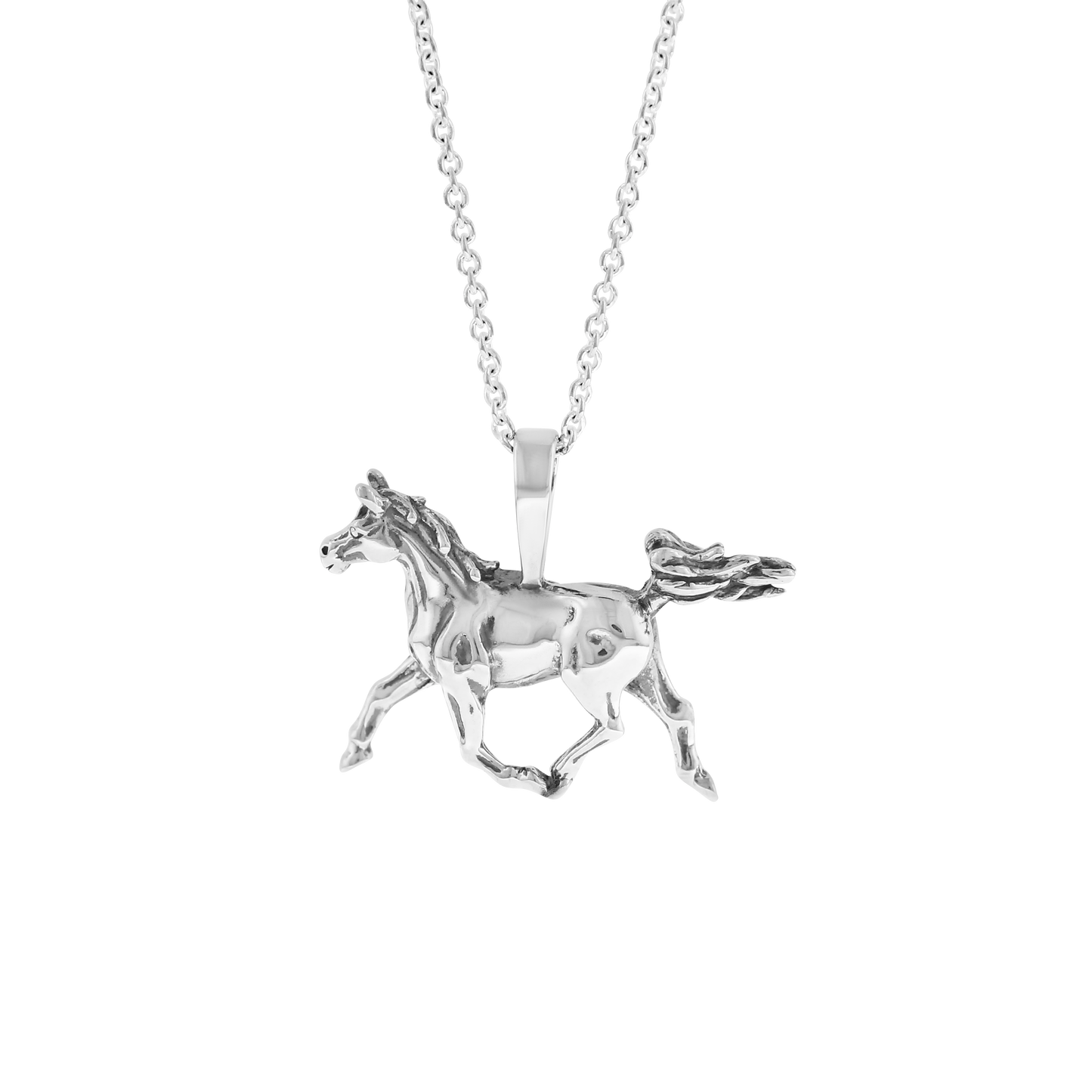 Sterling Silver Trotting Horse Pendant Necklace