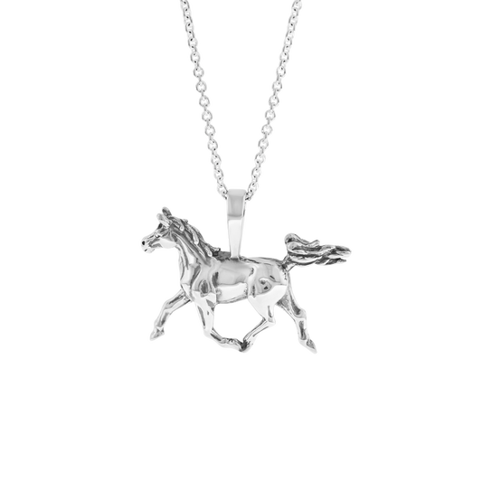 Sterling Silver Trotting Horse Pendant Necklace