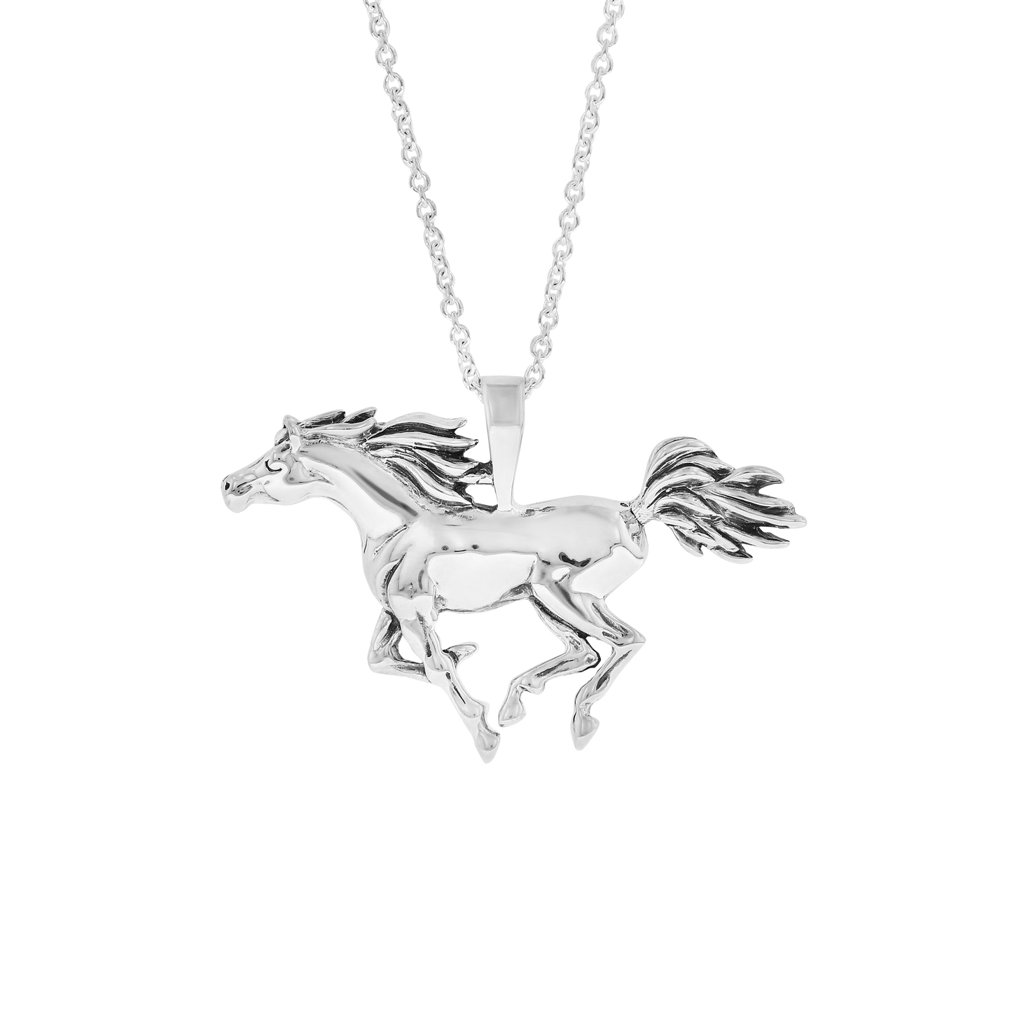 Sterling Silver Galloping Horse Pendant Necklace