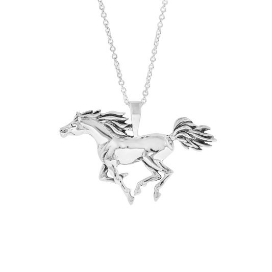 Sterling Silver Galloping Horse Pendant Necklace