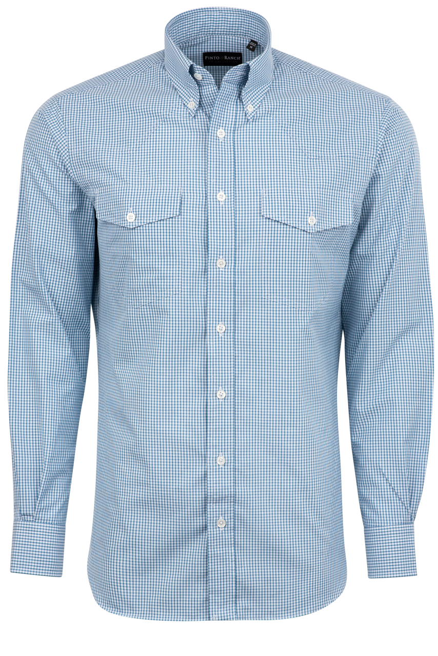 Pinto Ranch YY Collection Blue Checked Poplin Button-Front Western ...