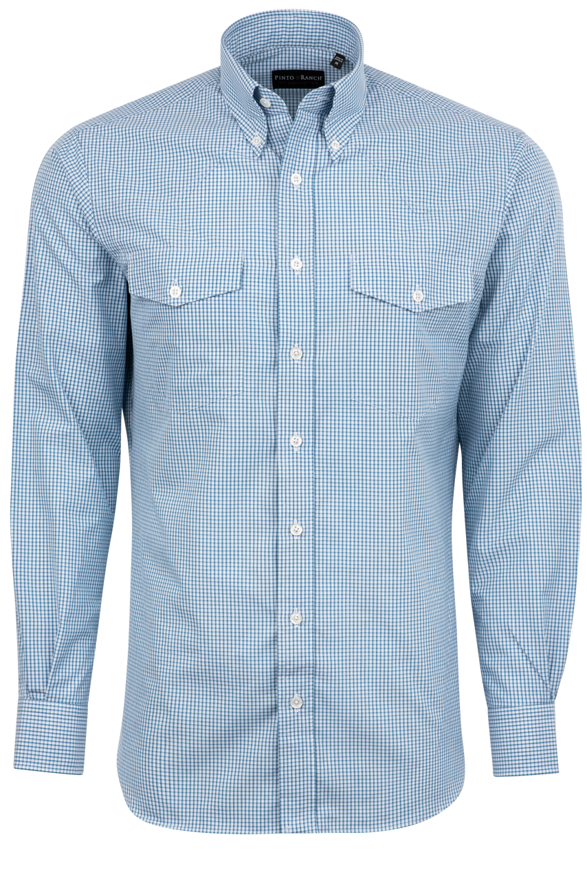 Pinto Ranch YY Collection Checked Poplin Button-Front Shirt - Blue