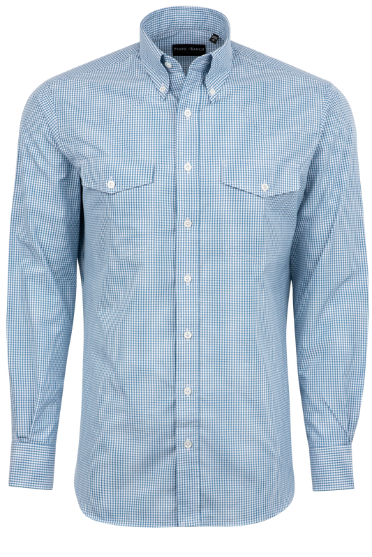 Pinto Ranch YY Collection Checked Poplin Button-Front Shirt - Blue