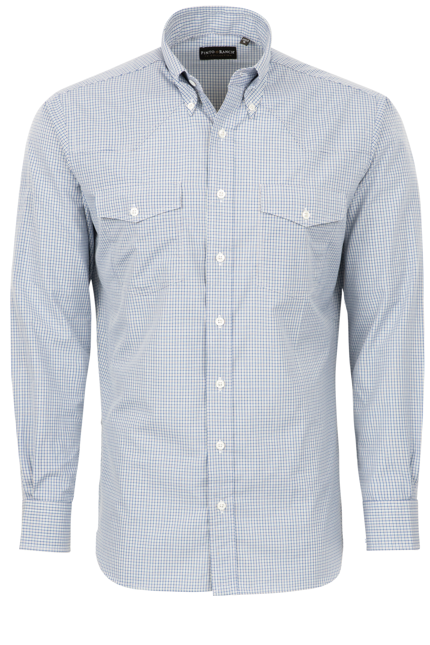 Pinto Ranch YY Collection Button-Front Shirt - Blue Check Poplin