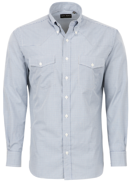 Pinto Ranch YY Collection Button-Front Shirt - Blue Check Poplin