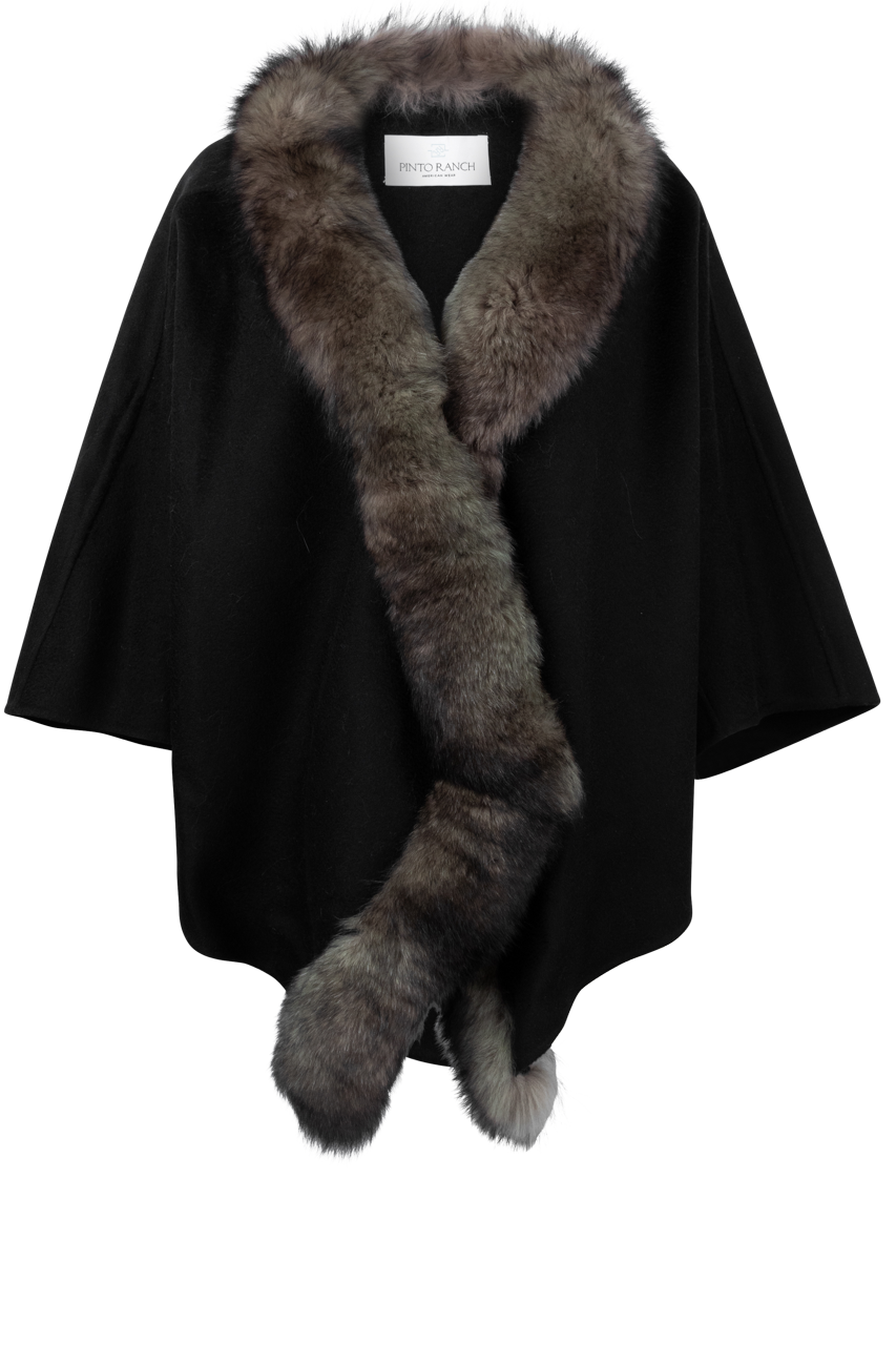 Pinto Ranch Cashmere & Fox Fur Cape - Black/Brown