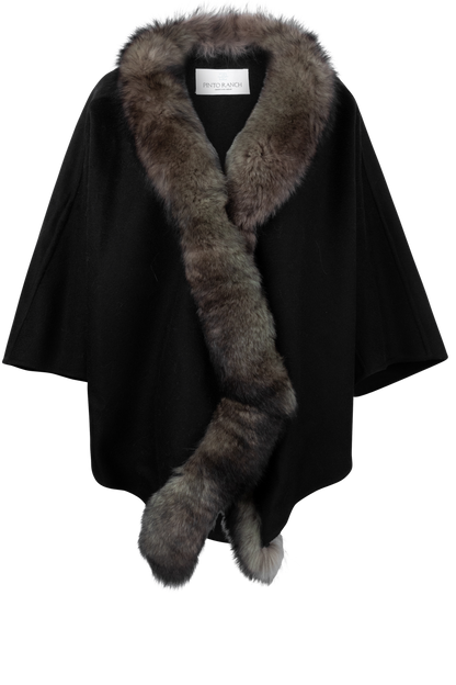 Pinto Ranch Cashmere & Fox Fur Cape - Black/Brown