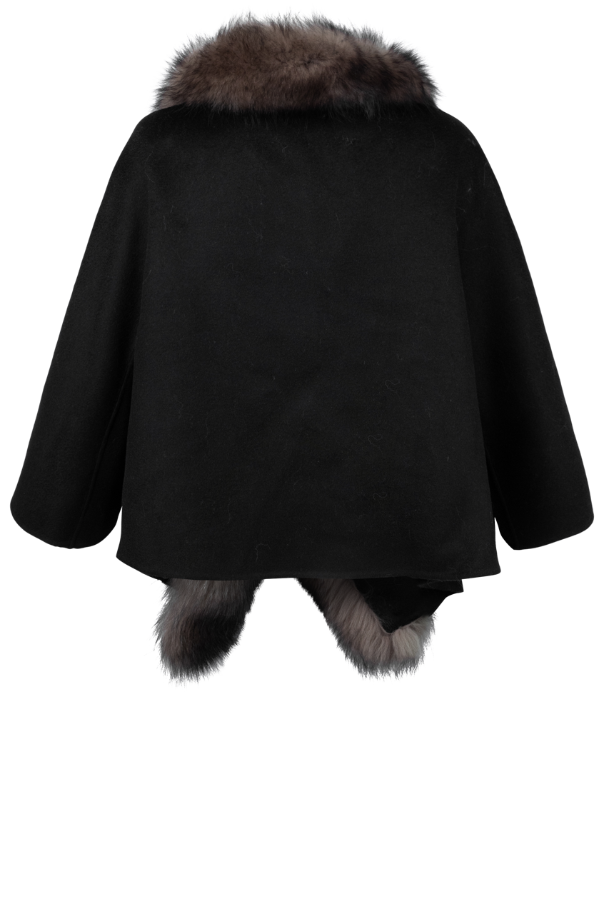 Pinto Ranch Cashmere & Fox Fur Cape - Black/Brown