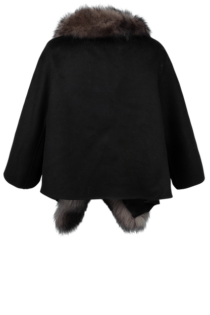 Pinto Ranch Cashmere & Fox Fur Cape - Black/Brown