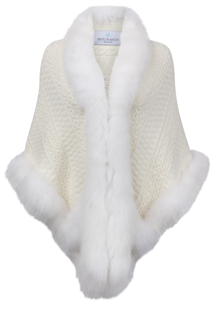 Pinto Ranch Cashmere & Fox Fur Cape - White