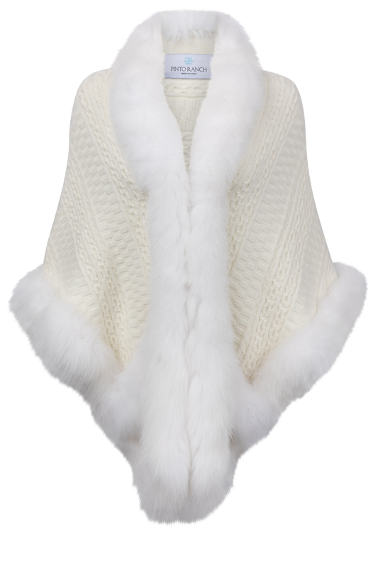 Pinto Ranch Cashmere & Fox Fur Cape - White