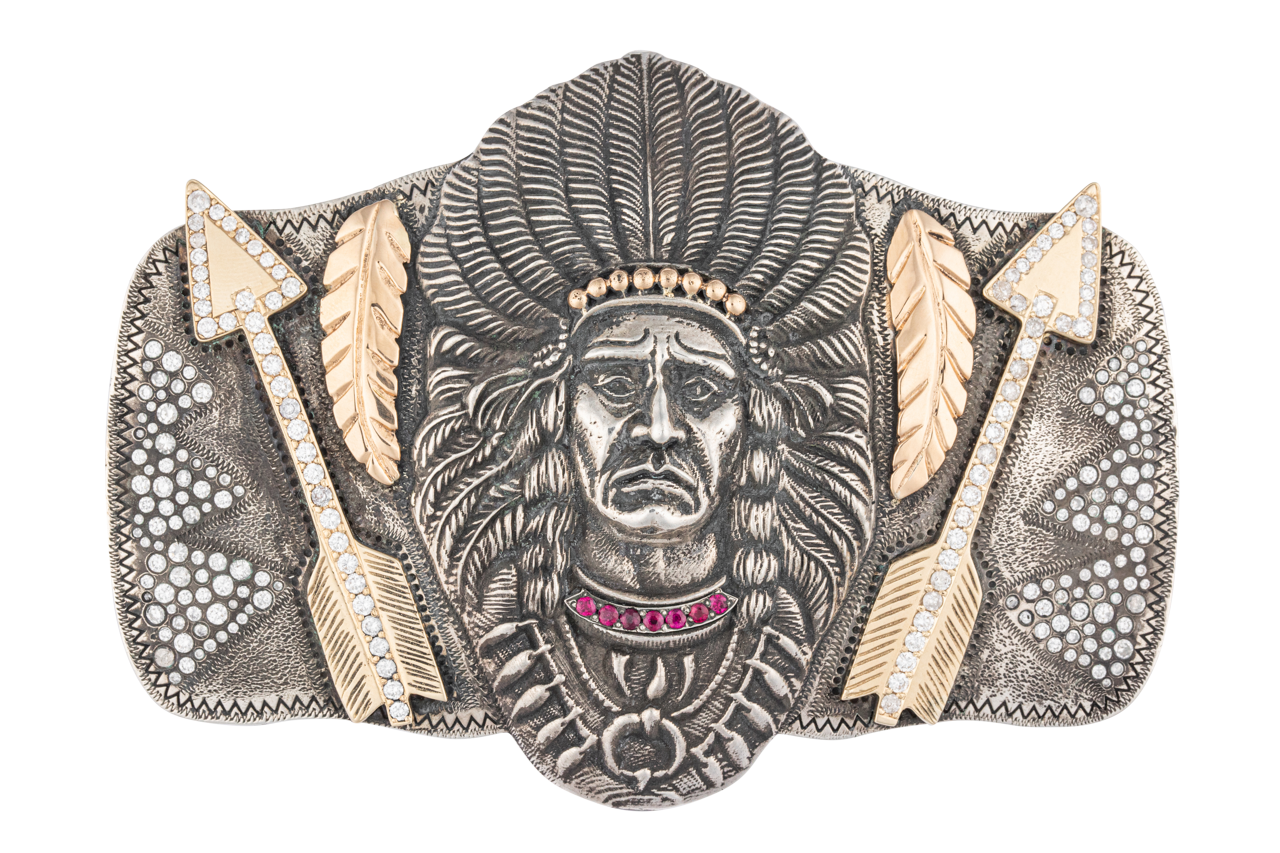 Engraved Arrows & Feathers Belt Buckle