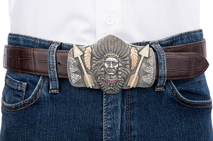 Engraved Arrows & Feathers Belt Buckle