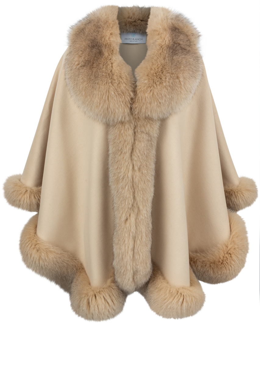 Pinto Ranch Cashmere & Fox Fur Cape - Tan