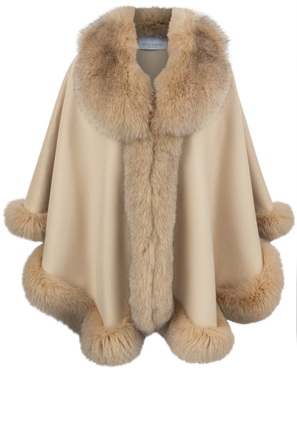 Pinto Ranch Cashmere & Fox Fur Cape - Tan