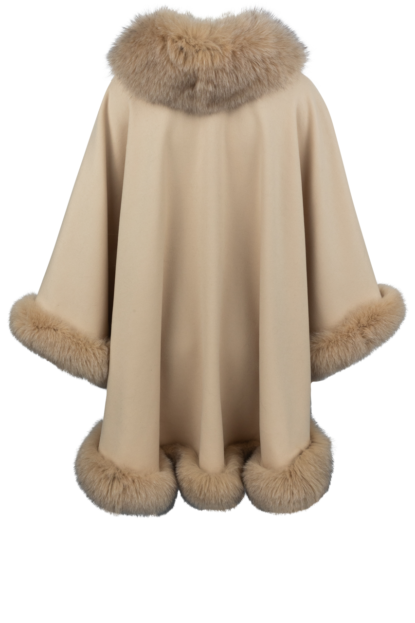 Pinto Ranch Cashmere & Fox Fur Cape - Tan