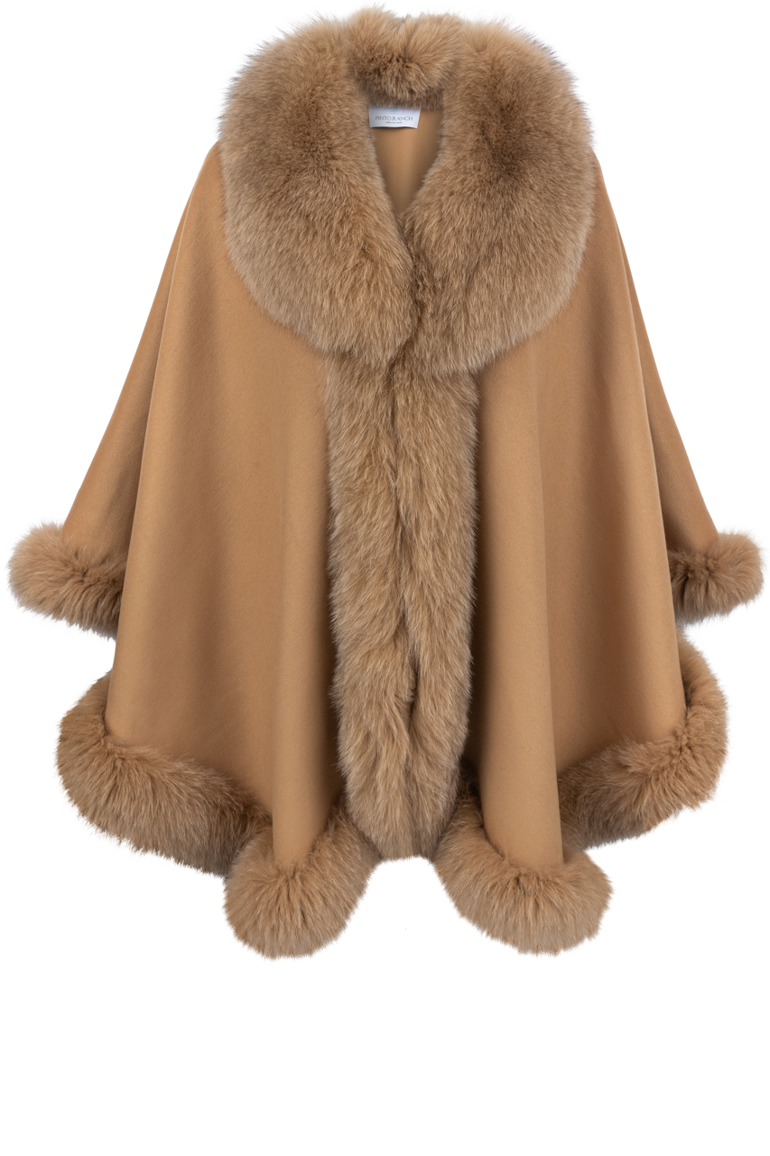 Pinto Ranch Cashmere & Fox Fur Cape - Camel