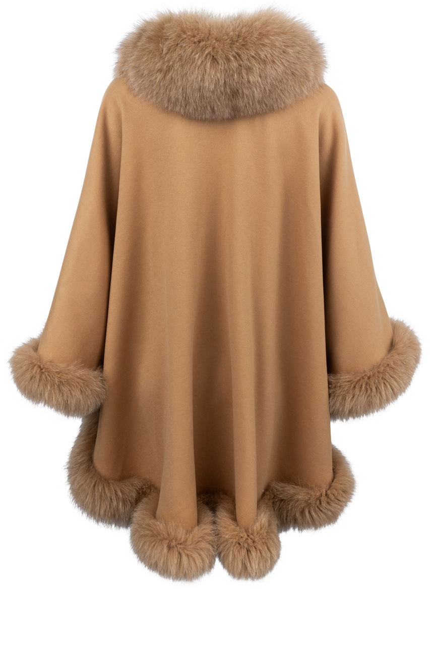 Pinto Ranch Cashmere & Fox Fur Cape - Camel