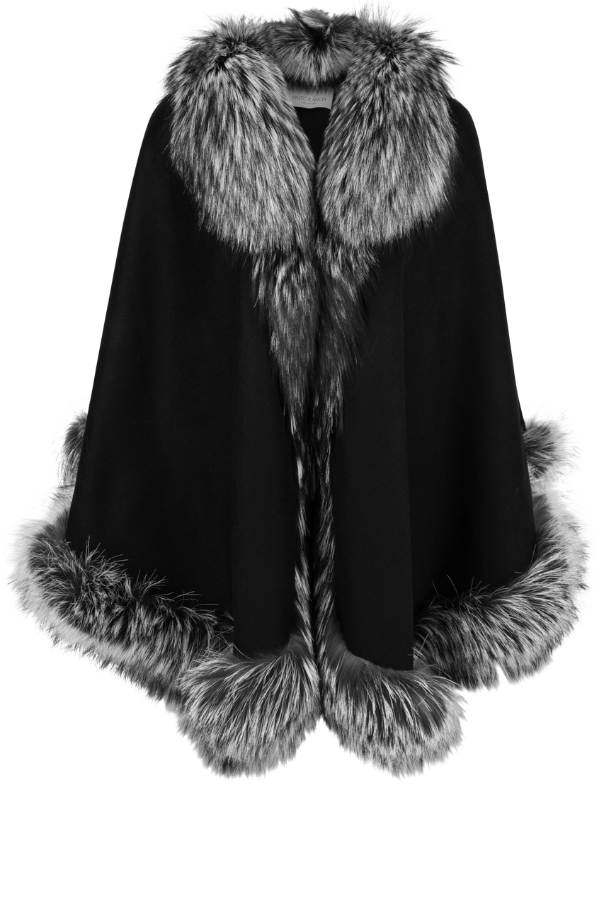 Pinto Ranch Cashmere & Fox Fur Cape - Black/White