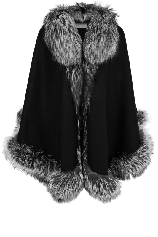 Pinto Ranch Cashmere & Fox Fur Cape - Black/White