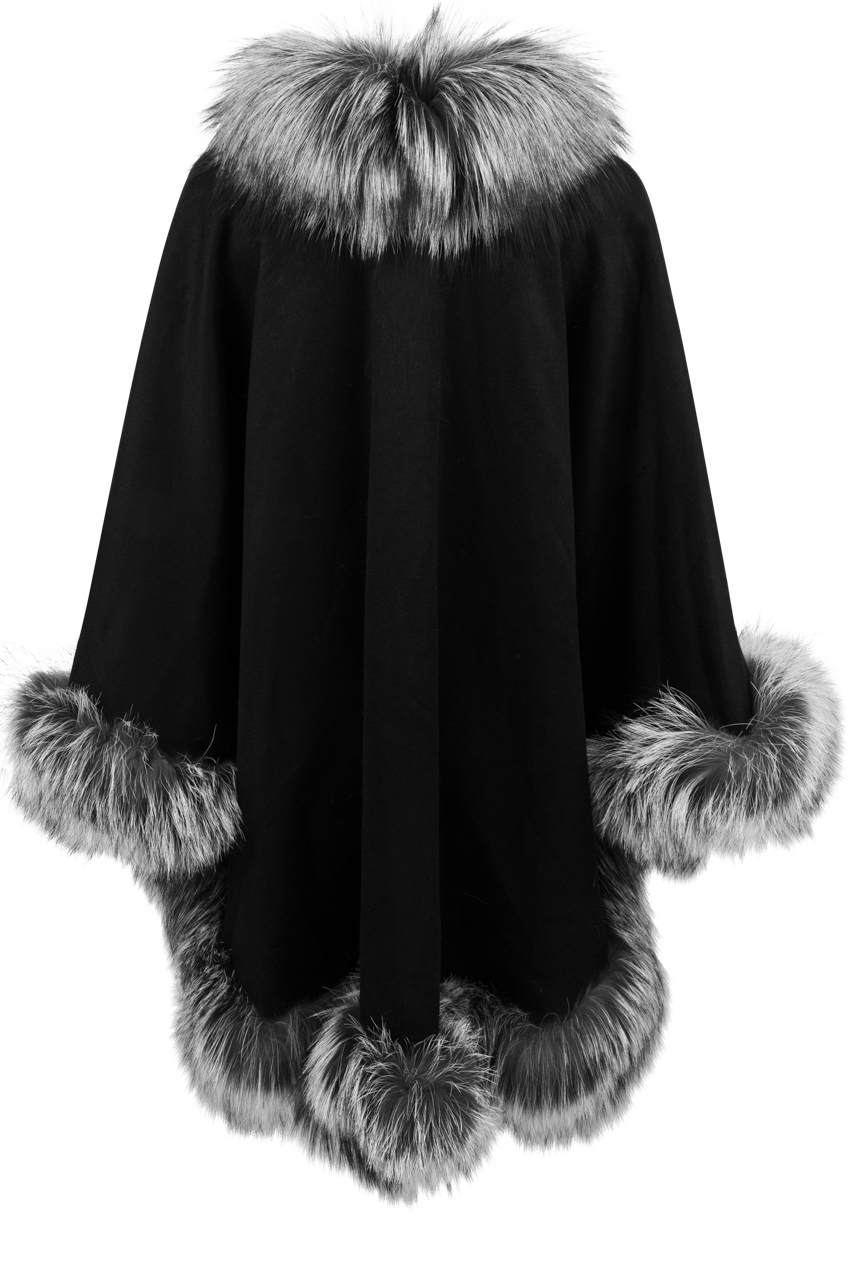 Pinto Ranch Cashmere & Fox Fur Cape - Black/White