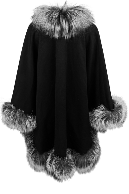 Pinto Ranch Cashmere & Fox Fur Cape - Black/White