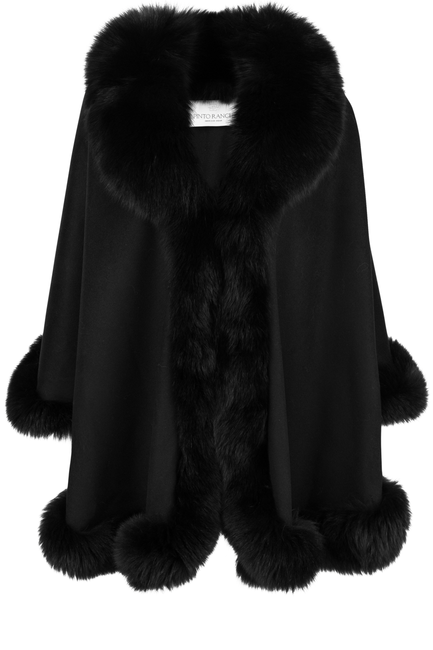 Pinto Ranch Cashmere & Fox Fur Cape - Black