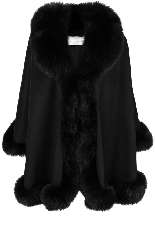 Pinto Ranch Cashmere & Fox Fur Cape - Black