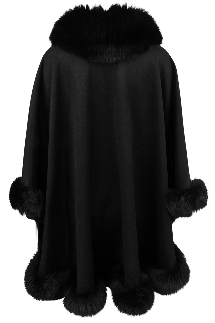 Pinto Ranch Cashmere & Fox Fur Cape - Black