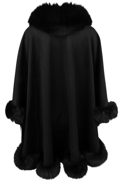 Pinto Ranch Cashmere & Fox Fur Cape - Black