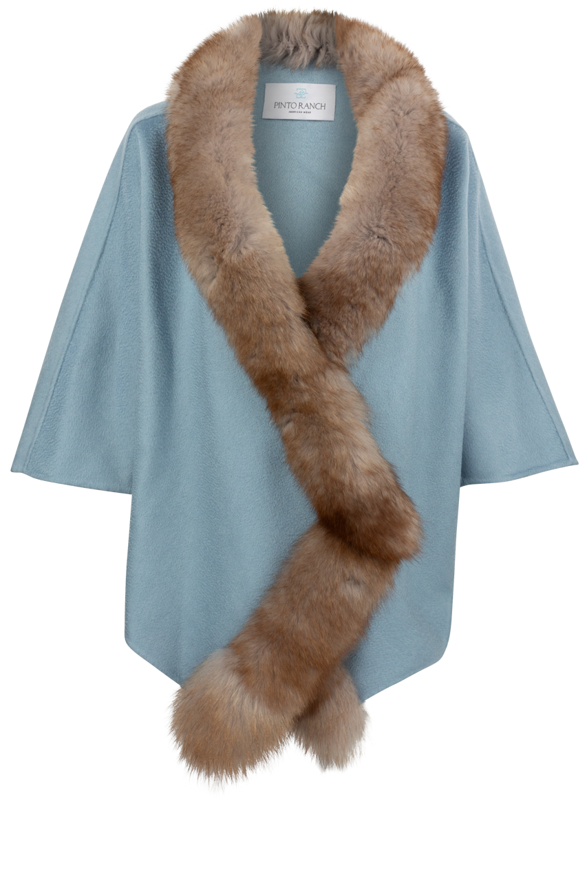 Pinto Ranch Cashmere & Fox Fur Cape - Baby Blue