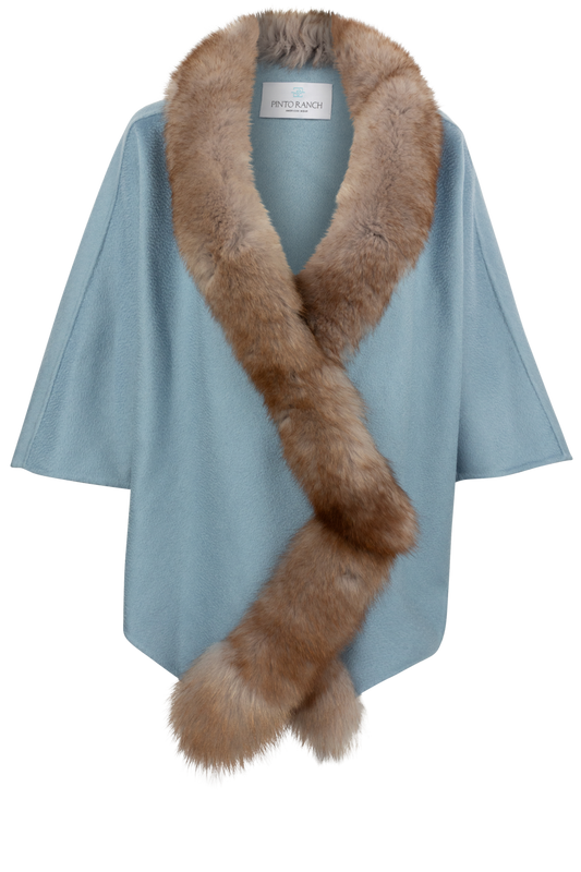 Pinto Ranch Cashmere & Fox Fur Cape - Baby Blue