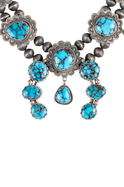 Sterling Silver & Prince Turquoise Squash Blossom Necklace