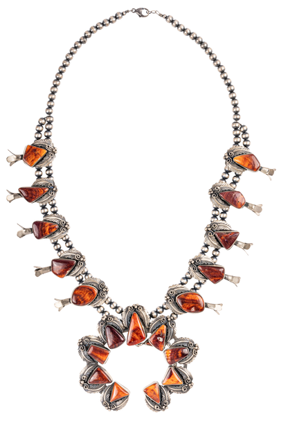Navajo Squash Blossom Spiny Oyster Necklace