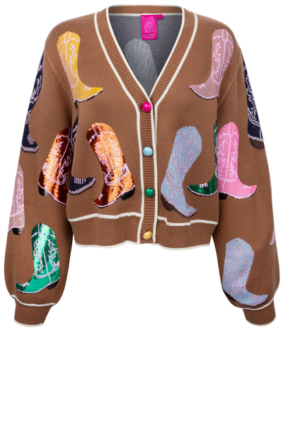 Queen of Sparkles Cowboy Boot Cropped Western Cardigan | Pinto Ranch