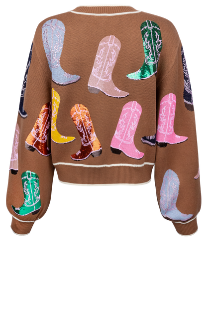 Queen of Sparkles Cowboy Boot Cropped Cardigan