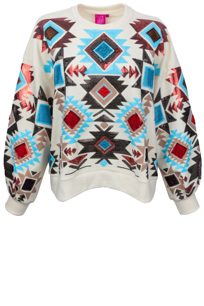 Queen of Sparkles Aztec Print Sweatshirt | Pinto Ranch