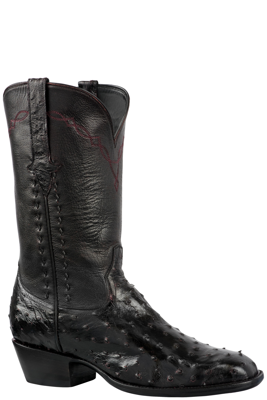 Men’s Cognac Ostrich Leather Boots with Black Shaft 10.5